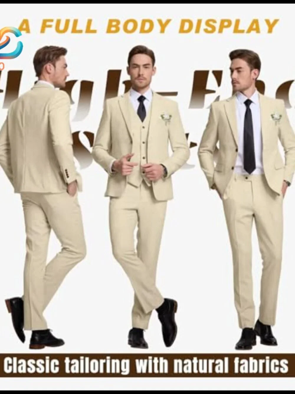 Slim Fit Linen Suit 3-Piece Jacket Vest Pants Wedding Casual Business
